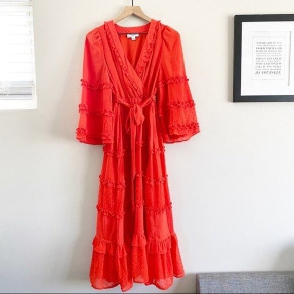 Boho style Angel Sleeve Tiered Ruffle Dress by Designer Alexis. Size XS - Picture 4 of 12